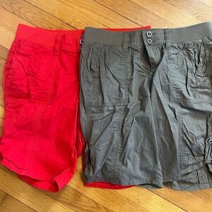 Lot of 2 - Women’s Torrid brand Red and Olive Cargo Shorts. Size 12.
